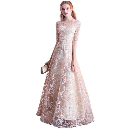 Queena Champagne elegant long evening gown suitable for banquets Maxi Dress