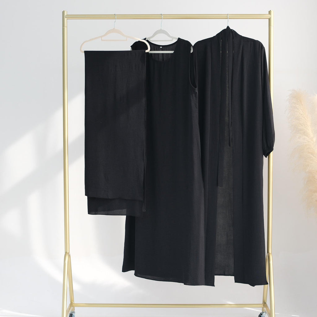 3pcs Cardigan+without  Sleeves Inner Dress+Hijab