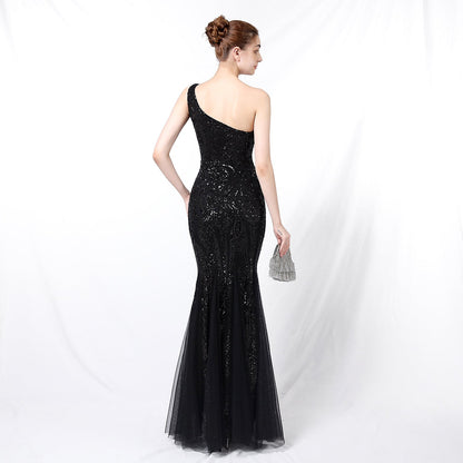 One Shoulder Beaded Formal Dress