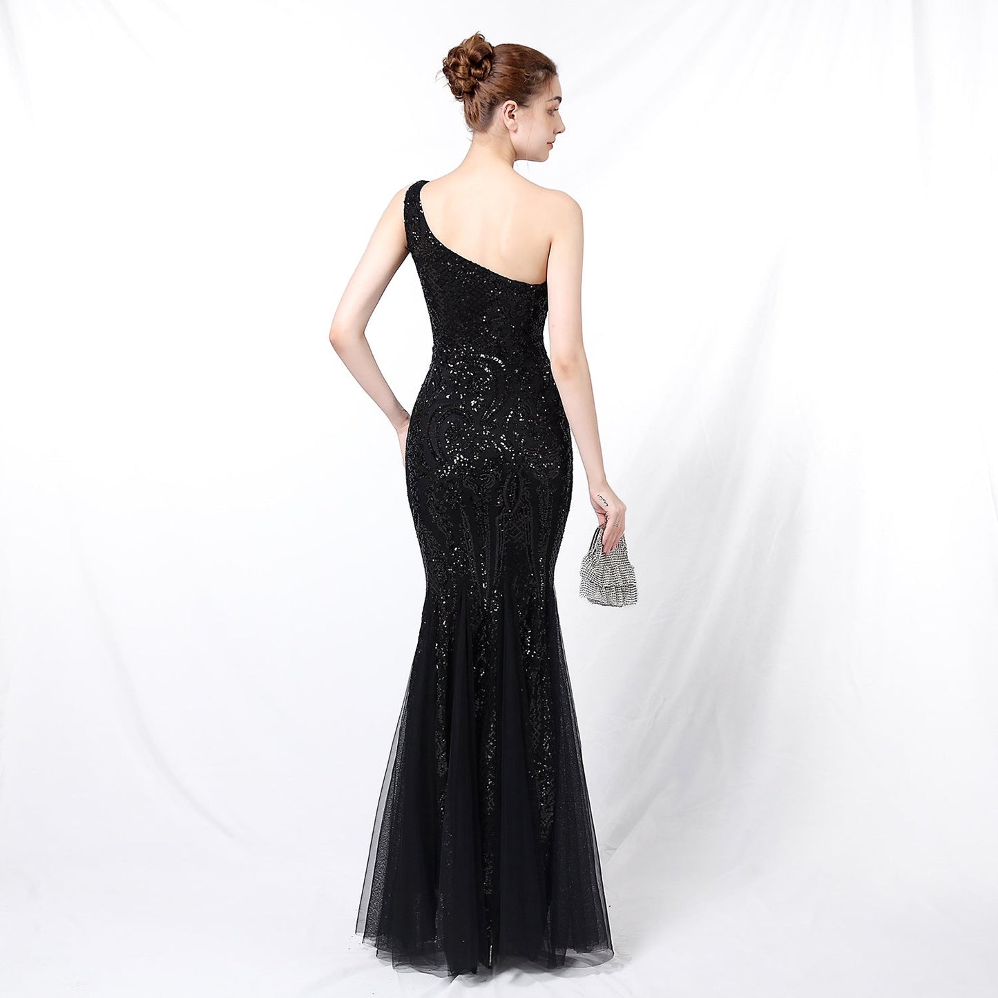 One Shoulder Beaded Formal Dress