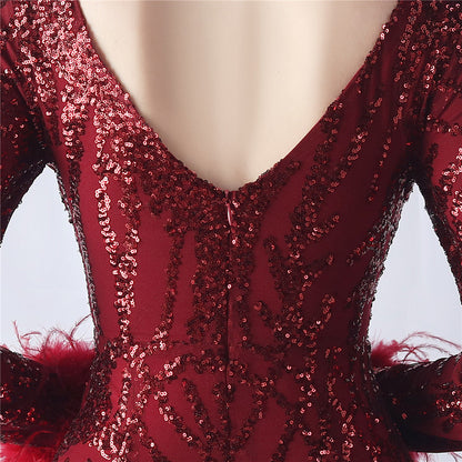 Ostrich Fur Mesh Beaded Formal Dresses