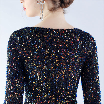 Ostrich Fur Long Sleeve Formal Dress