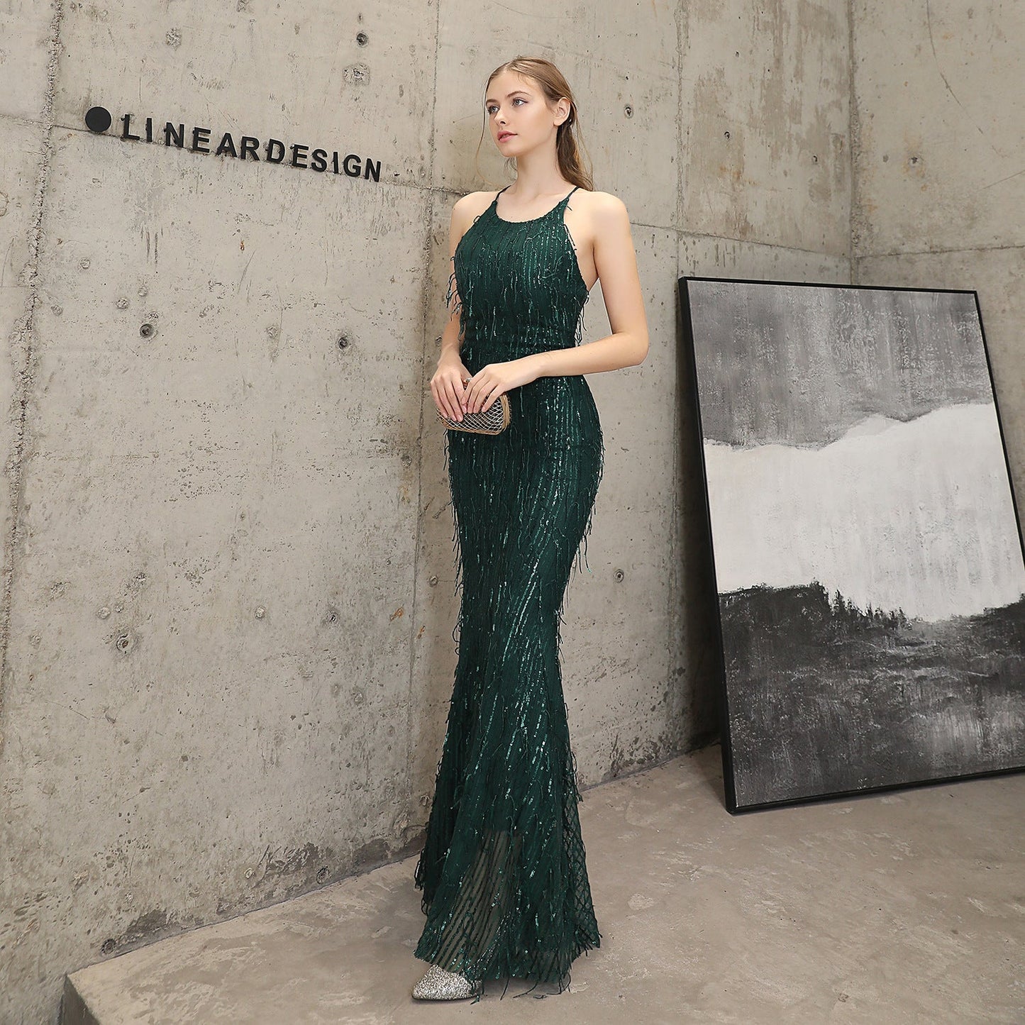 Silk Thread Fringe Beaded Formal Dresses