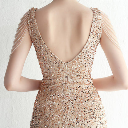 Backed Beaded Formal Dress