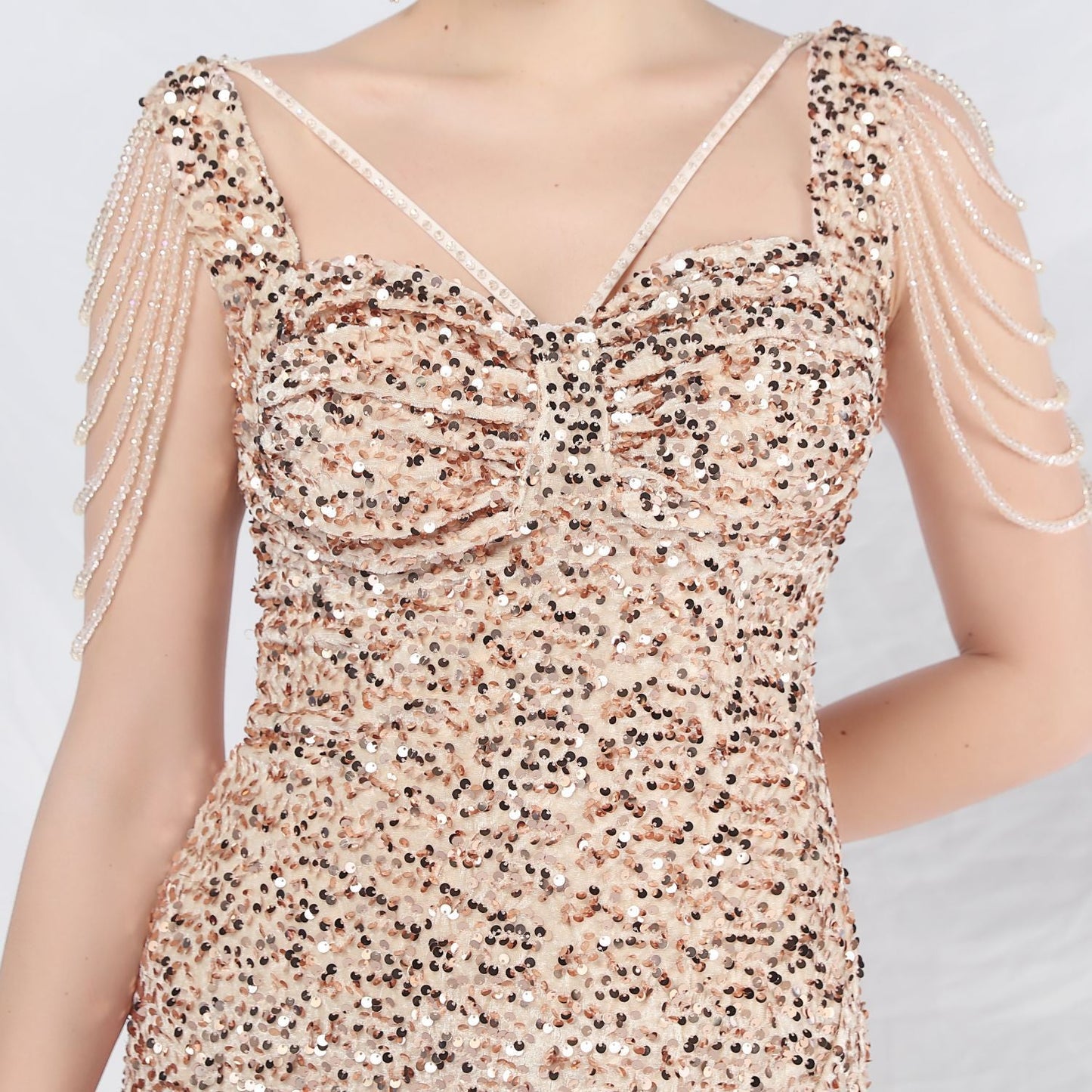 ベルベット裏地ビーズ付きフォーマルドレス