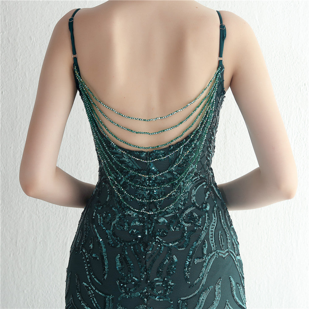 Positioned Floral Beaded Formal Dress