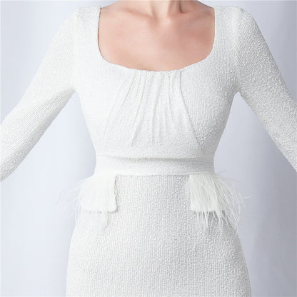 Ostrich Fur Long Sleeve Formal Dress