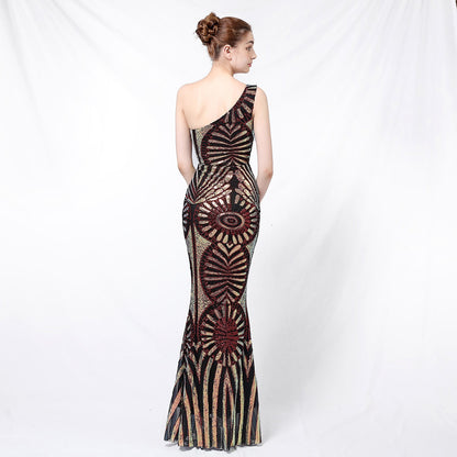 One Shoulder Sequin Fishtail Formal Dress
