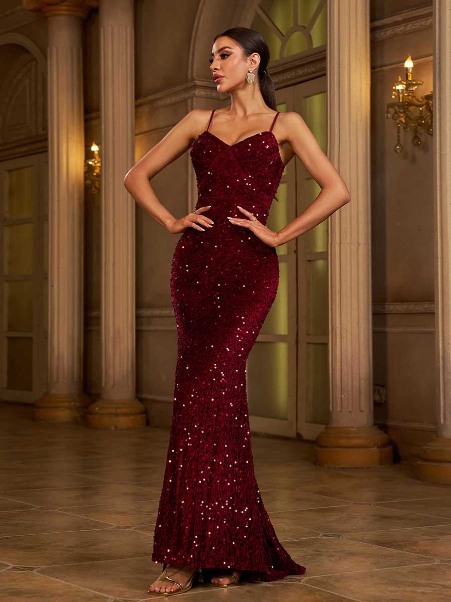 Spaghetti Backless Sequin Dress