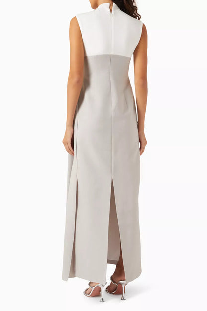 kelly Interlock pleated Knit maxi dress in grey