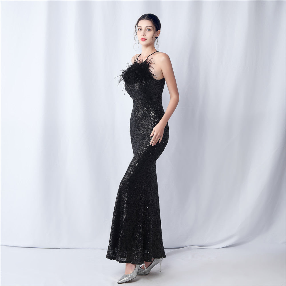 Camel hair and lattice beaded formal dresses