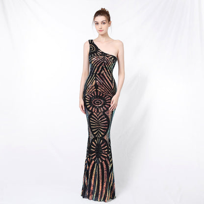 One Shoulder Sequin Fishtail Formal Dress
