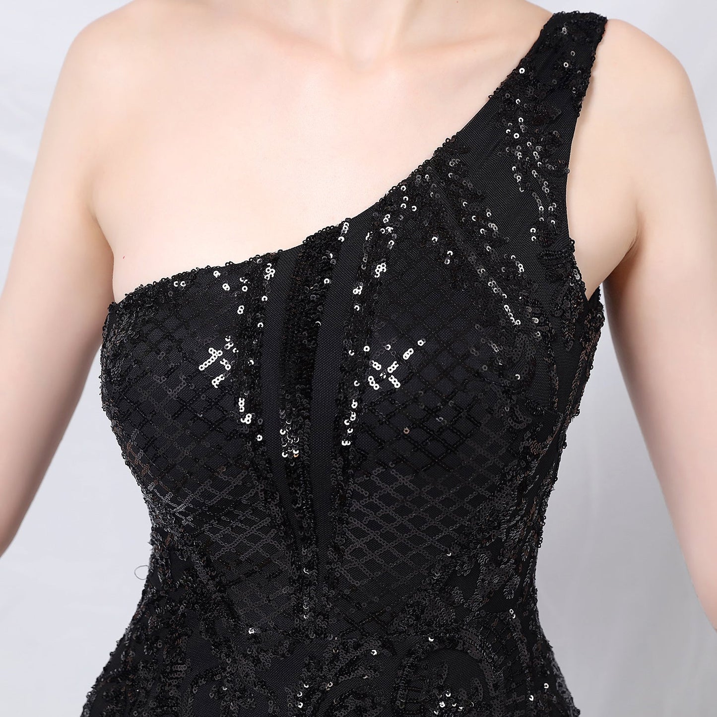 One Shoulder Beaded Formal Dress