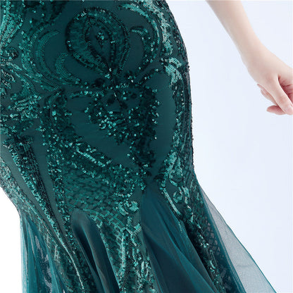 Mesh Sequined Formal Dress