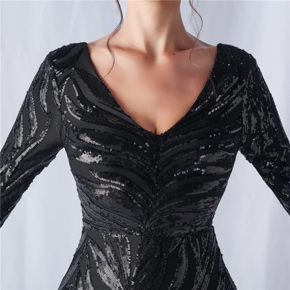 長袖ビーズフォーマルドレス