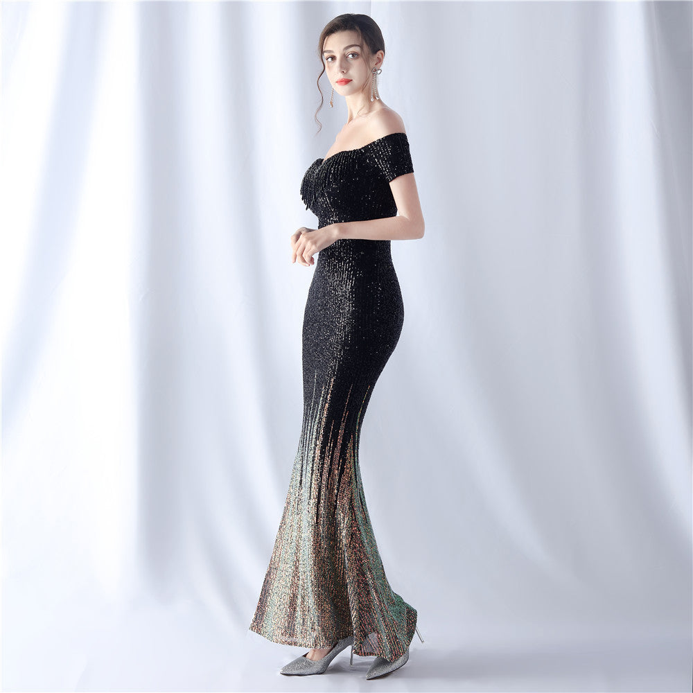 Gradient Beaded Formal Dress