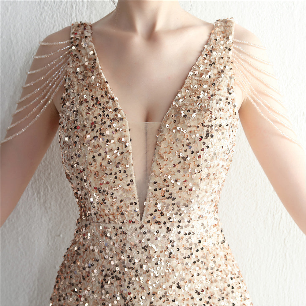 Backed Beaded Formal Dress