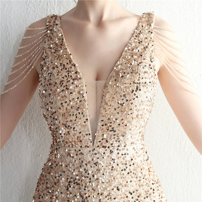 Backed Beaded Formal Dress