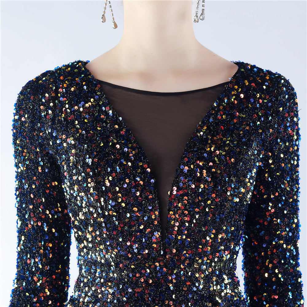 Ostrich Fur Long Sleeve Formal Dress