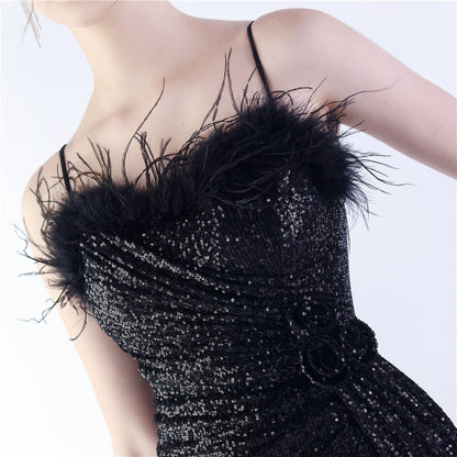 Fur Crafted Flower Formal Dress