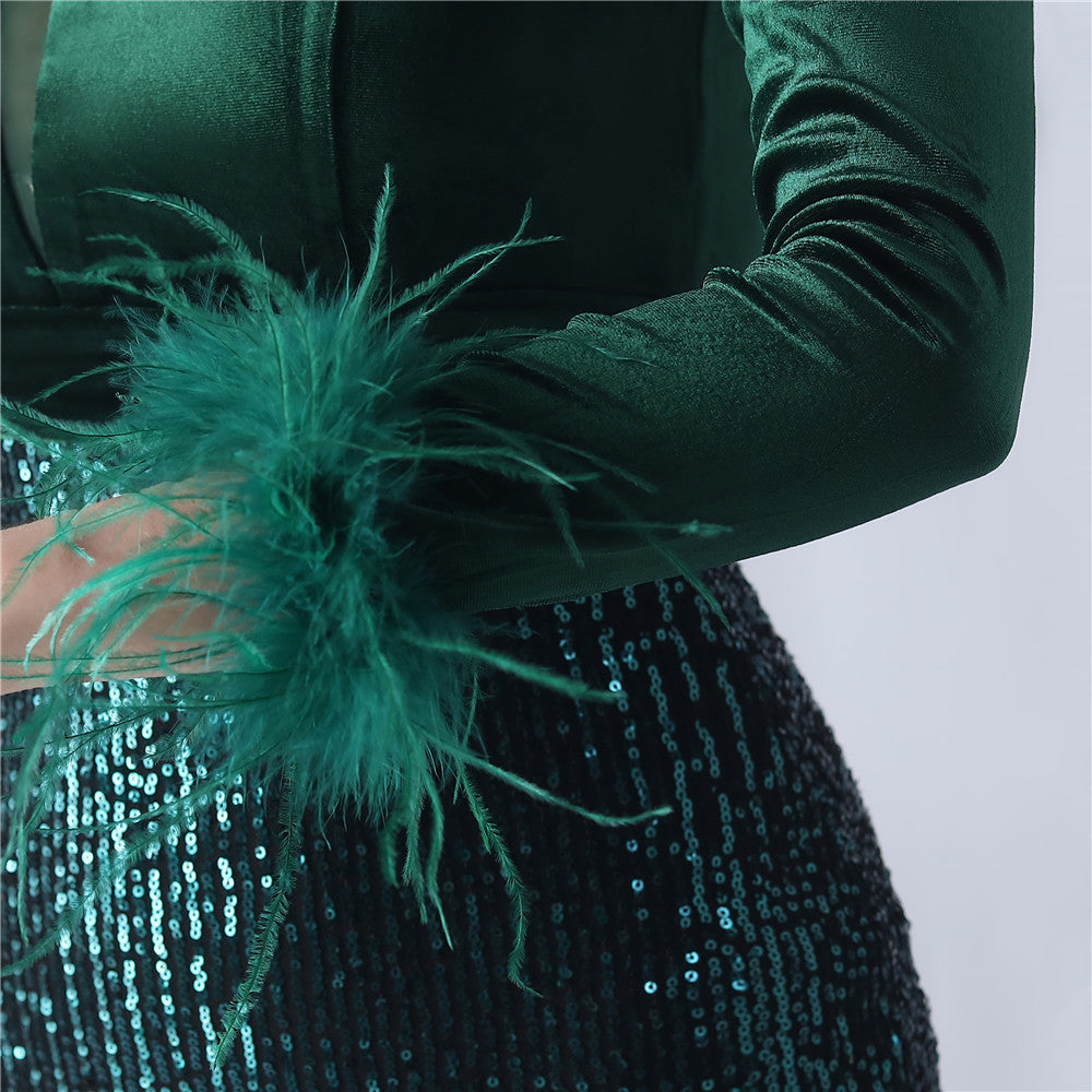 Abito formale in velluto con strass sfumati