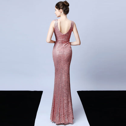 Long Sleeveless Sequin Formal Dress