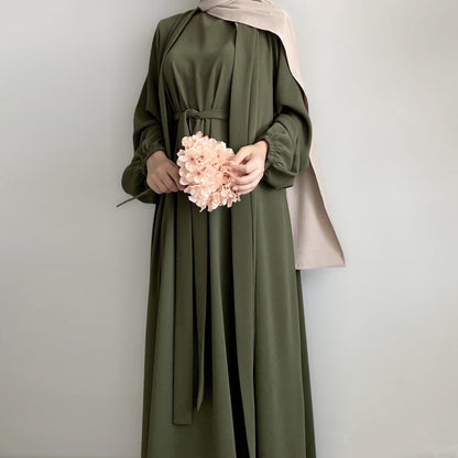 3pcs Cardigan+without  Sleeves Inner Dress+Hijab