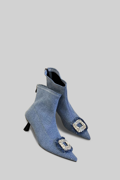 Denim boots with jewel detail - Blue