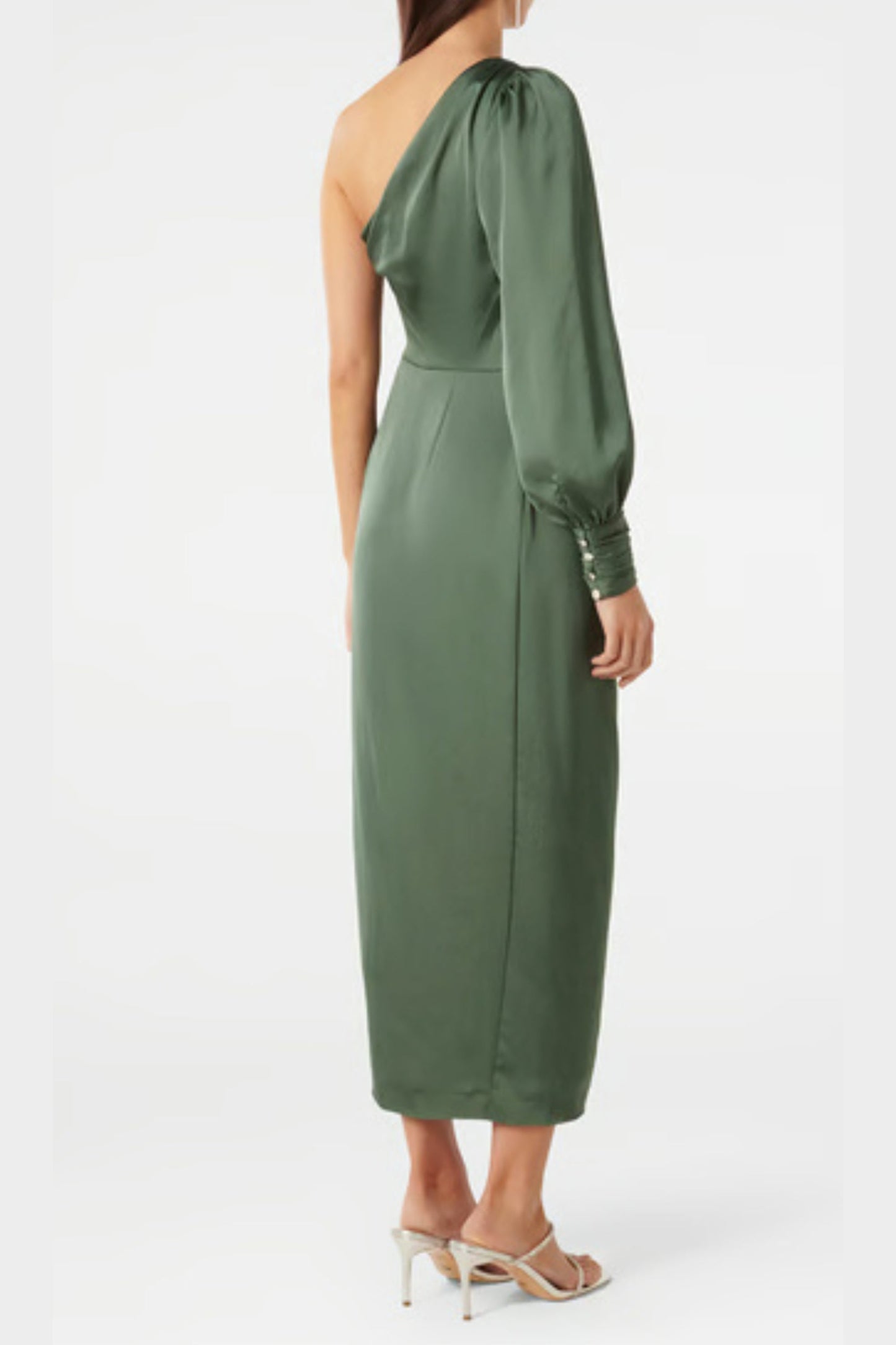 one-shoulder Long Sleeve Midi Dress in green