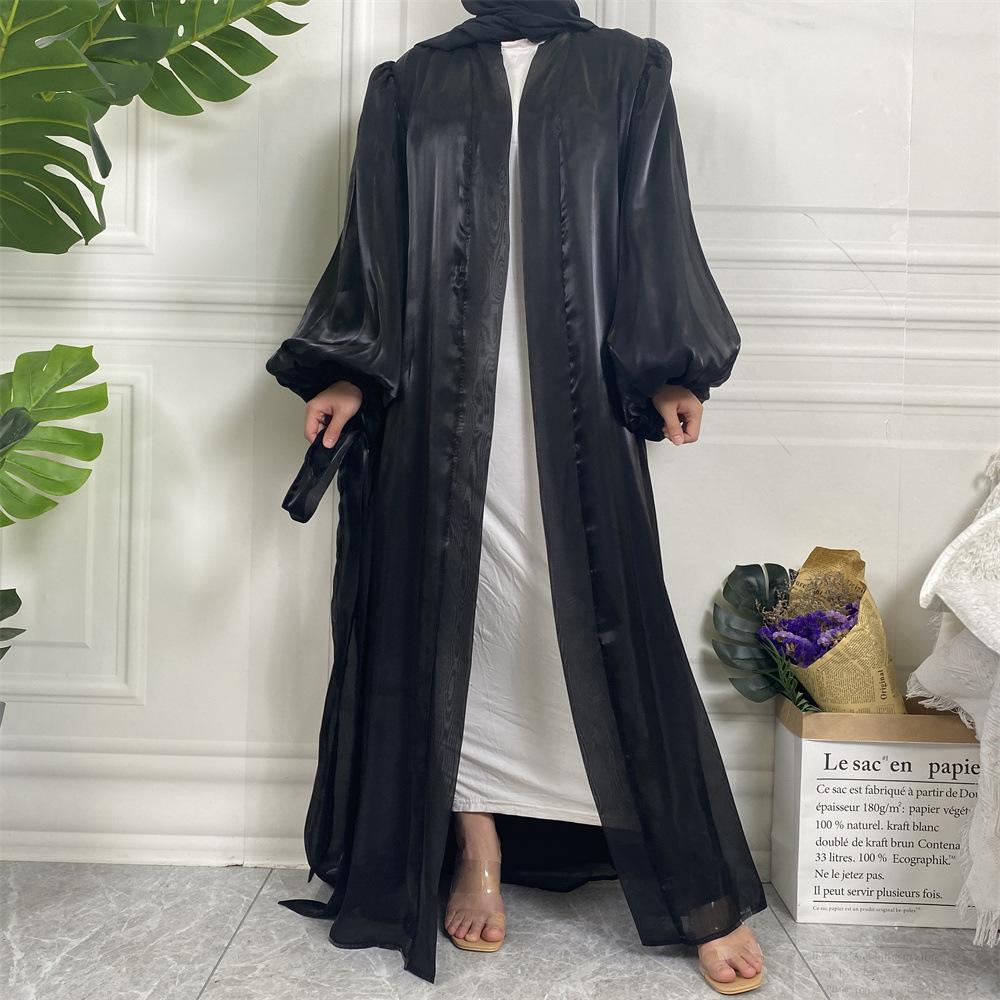 Shiny Silk Balloon Sleeves Lined Cardigan