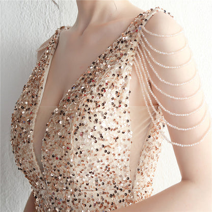 Backed Beaded Formal Dress