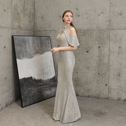 Short Sleeve Sequin Formal Dress