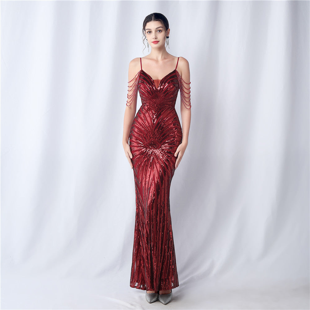 Beaded Halter Formal Dress