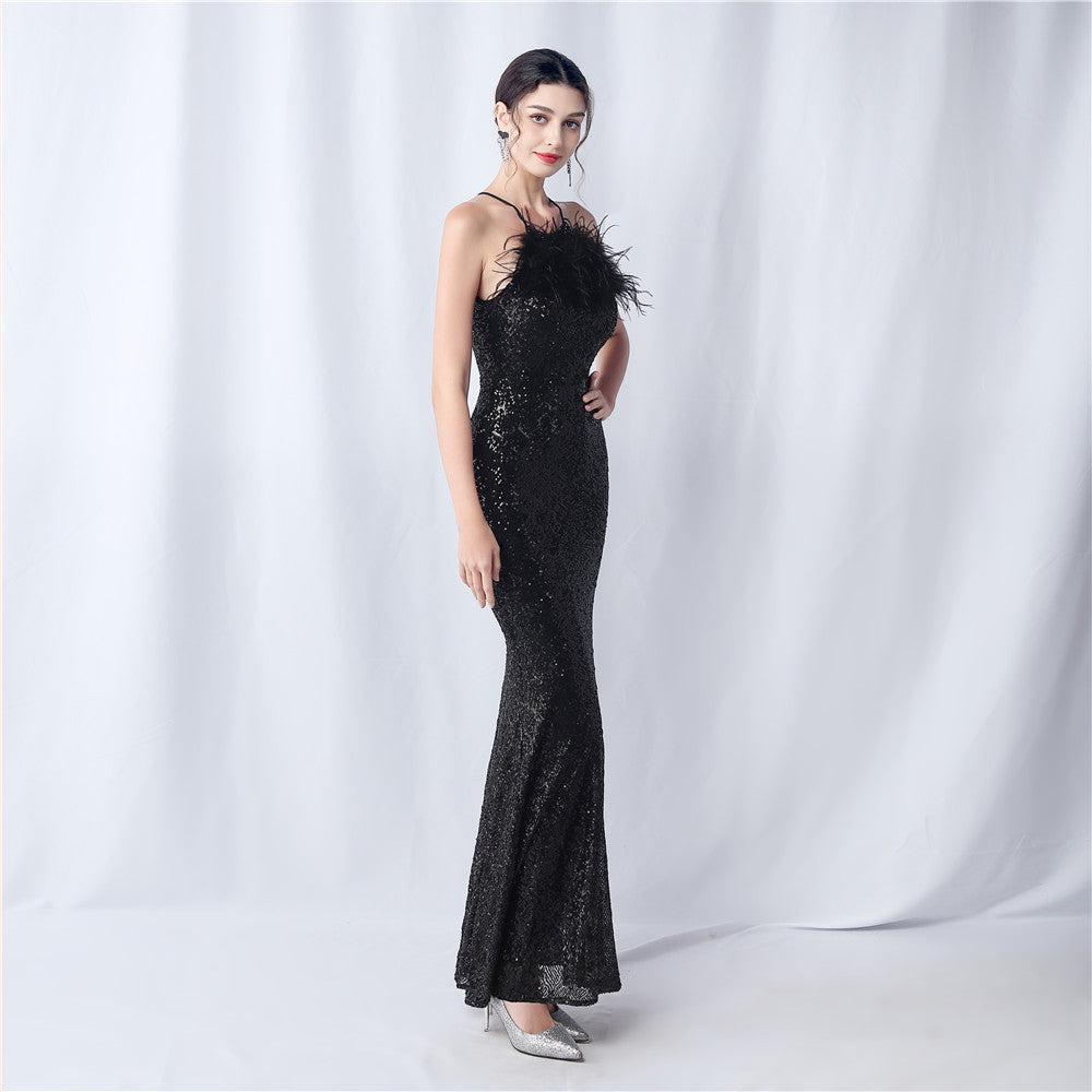 Camel hair and lattice beaded formal dresses