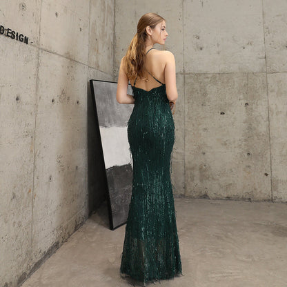 Silk Thread Fringe Beaded Formal Dresses