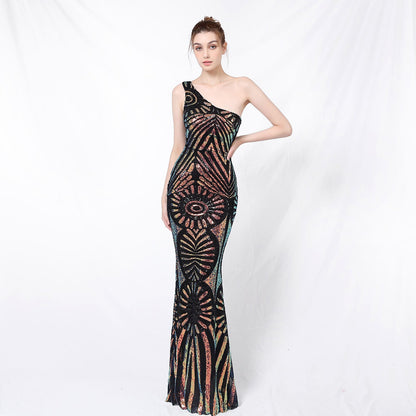 One Shoulder Sequin Fishtail Formal Dress