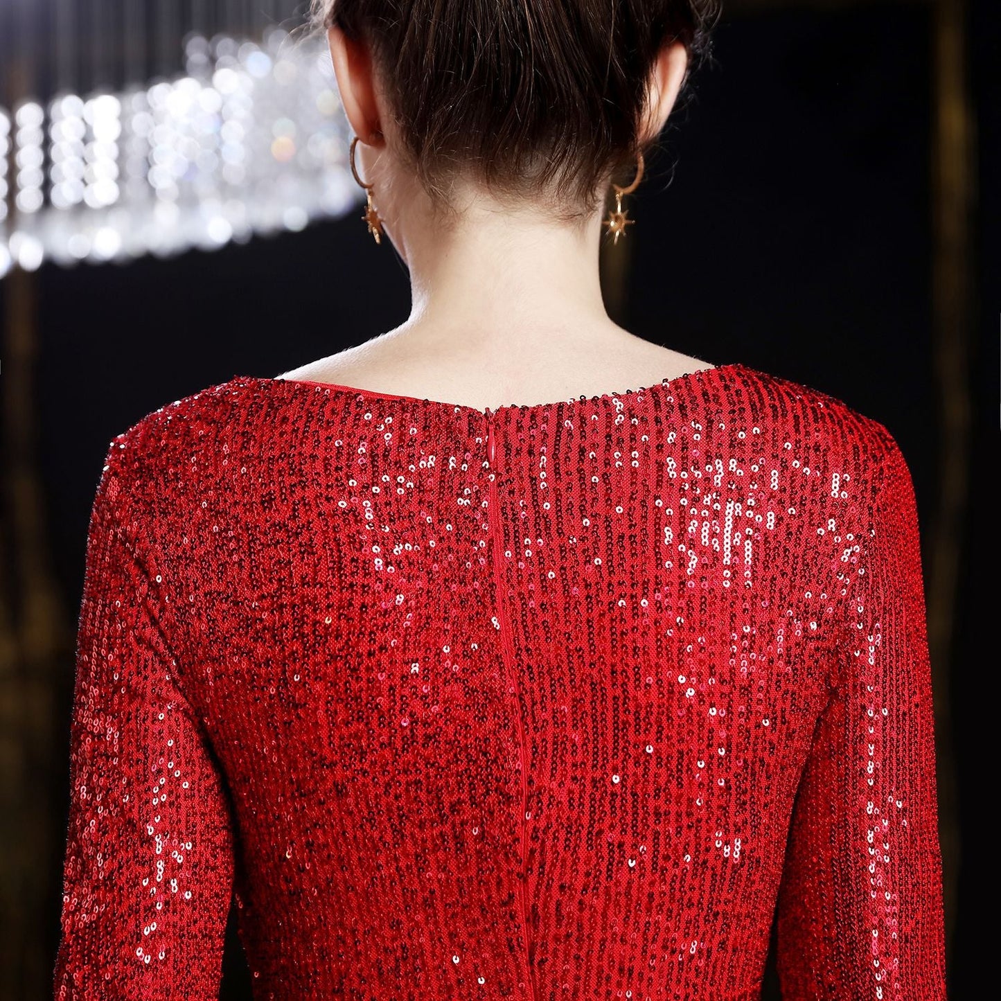 Long Sleeve Sequin Fishtail Formal Dress