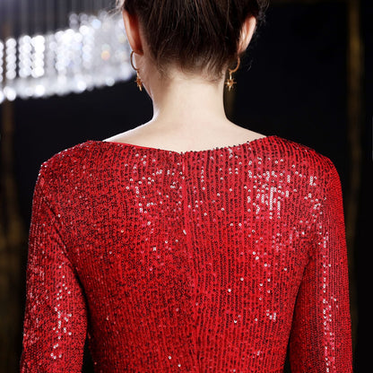 Long Sleeve Sequin Fishtail Formal Dress
