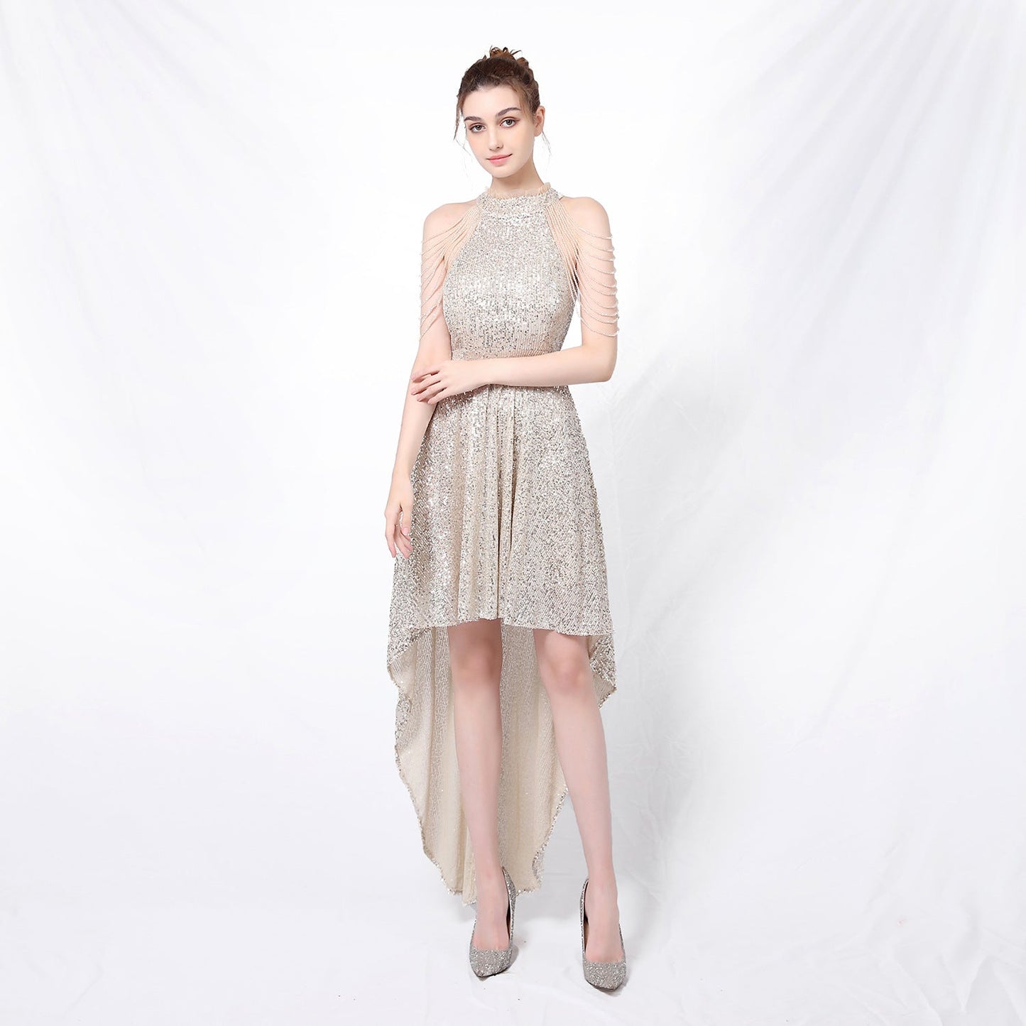 Beaded Hip Wrap Formal Dresses