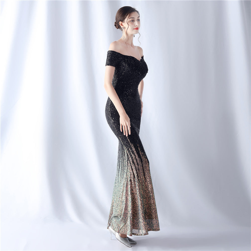 Gradient Beaded Formal Dress