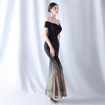 Gradient Beaded Formal Dress