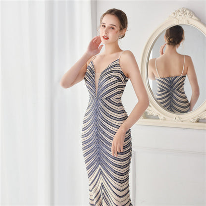 Wave Gradient Beaded Formal Dress