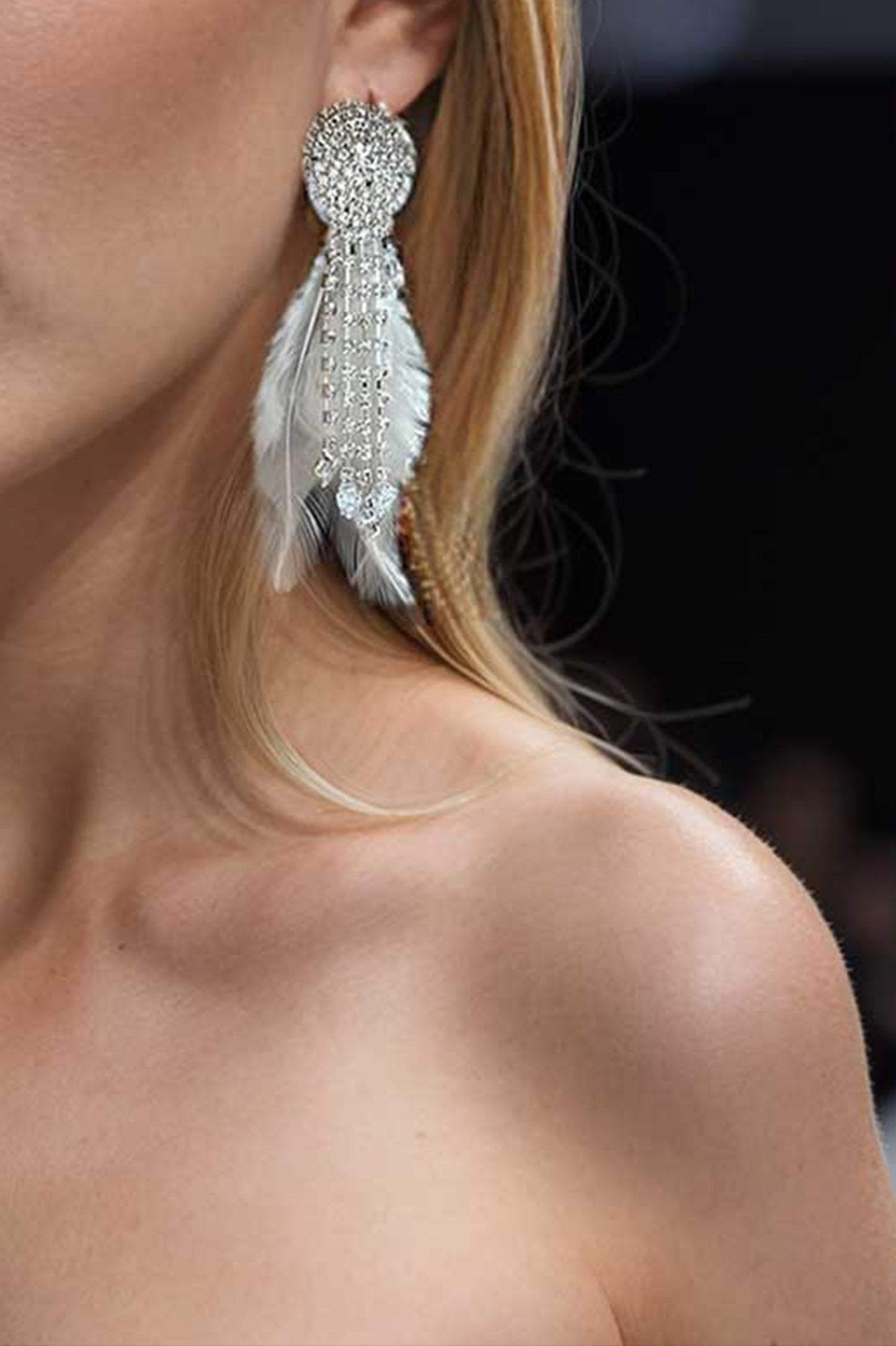 Lase White Fringe Feather Earrings