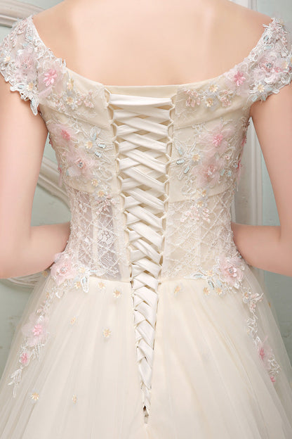 Pink off shoulder tulle lace dress