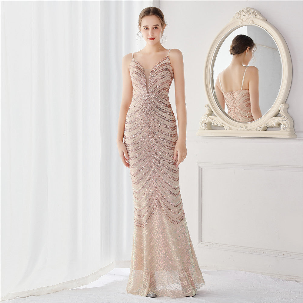 Wave Gradient Beaded Formal Dress