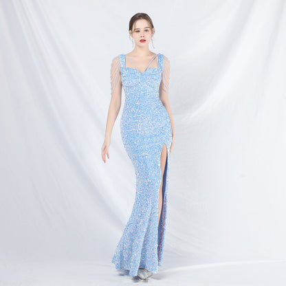 ベルベット裏地ビーズ付きフォーマルドレス