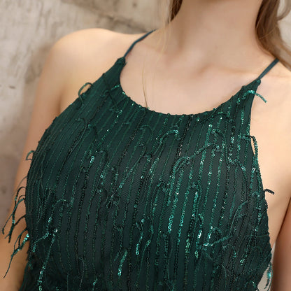 Silk Thread Fringe Beaded Formal Dresses
