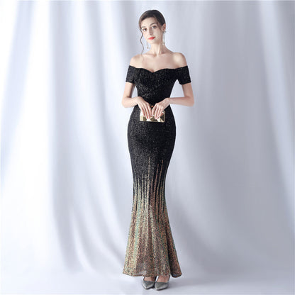 Gradient Beaded Formal Dress