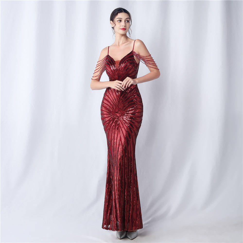 Beaded Halter Formal Dress