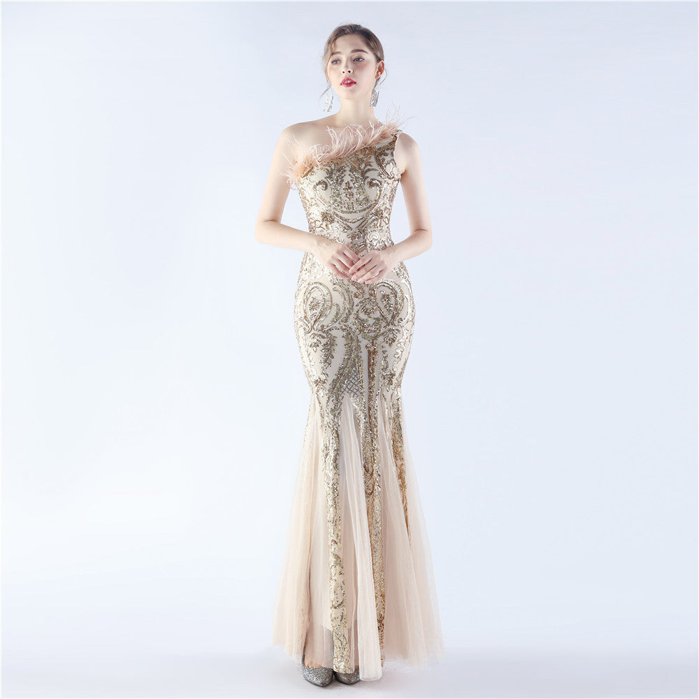 Mesh Sequined Formal Dress
